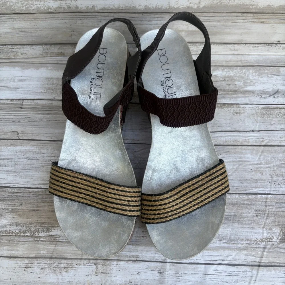 Boutique by Corkys India Wedge Sandals 11 Brown Colorful Platform Studded Boho